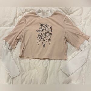 ROMWE Beige Butterfly Print Crop Top